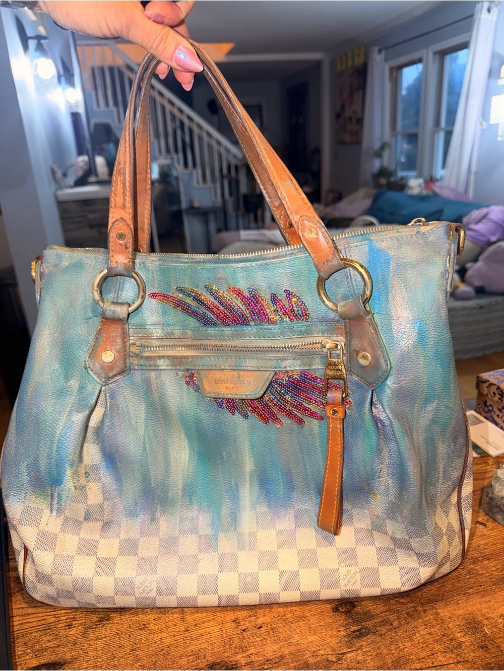 LOUIS VUITTON DAMIER Azure Tote & cross body strap. Ombrayed Sequin Accents - Picture 2 of 6